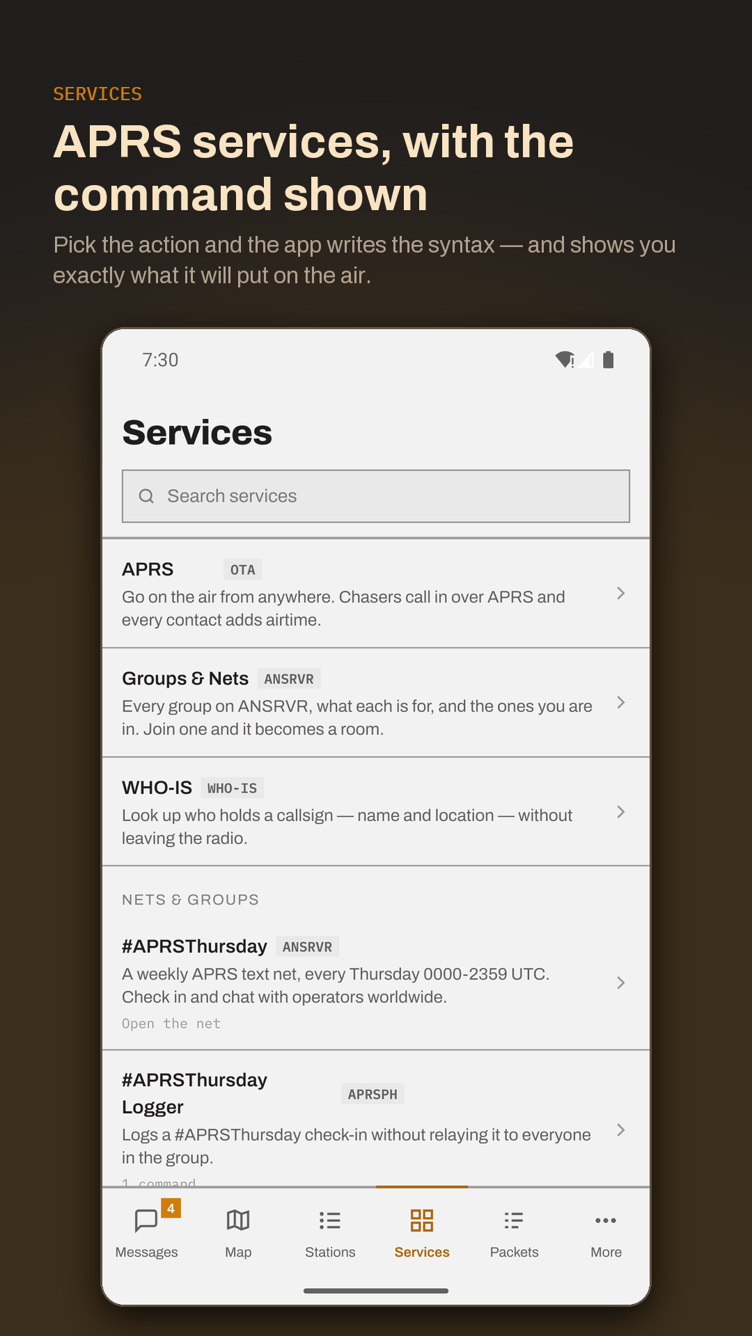 APRS services as an editable directory