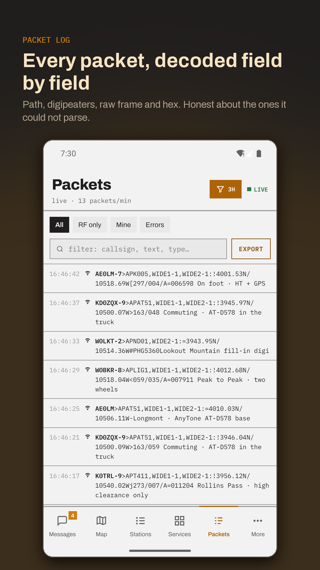Packets decoded field by field