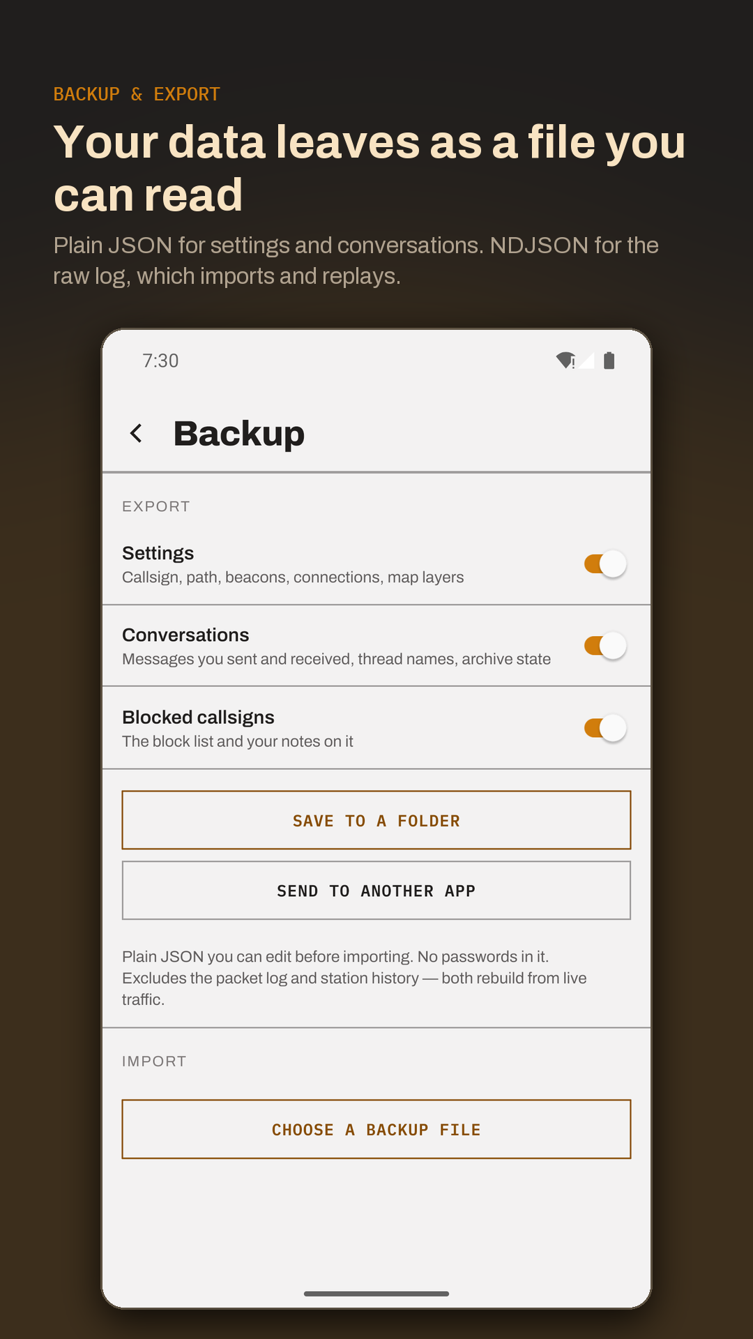 Backup as readable JSON