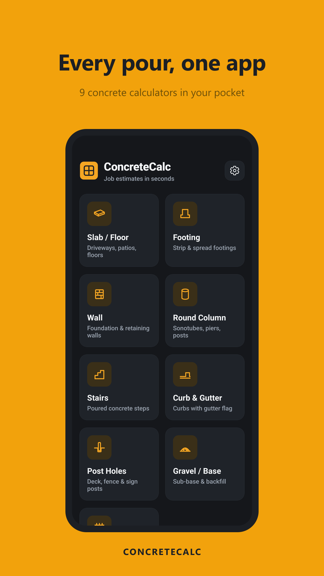 ConcreteCalc home screen