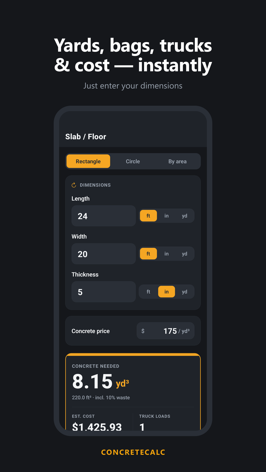 ConcreteCalc slab calculator