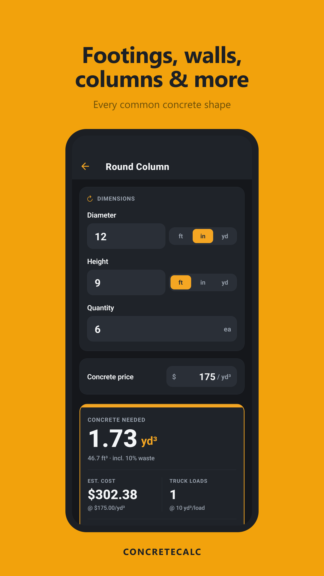 ConcreteCalc column calculator