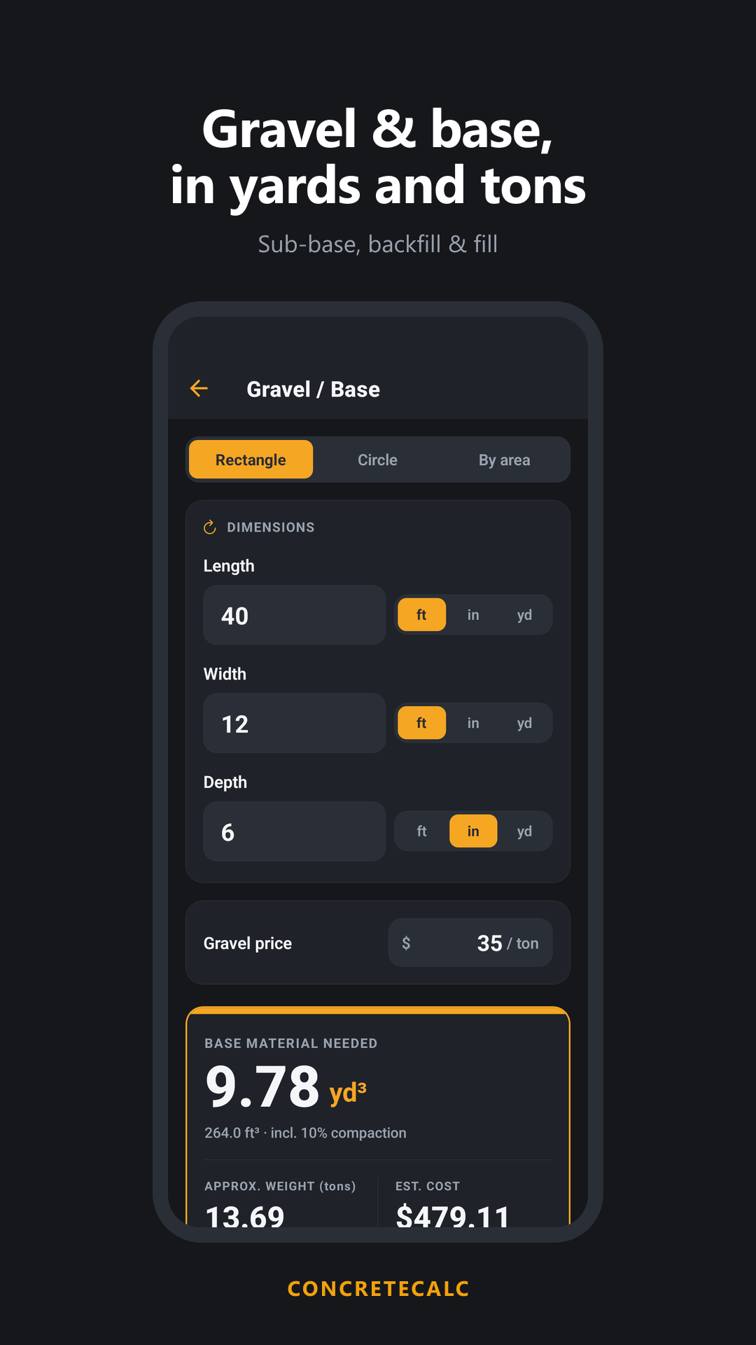 ConcreteCalc gravel calculator