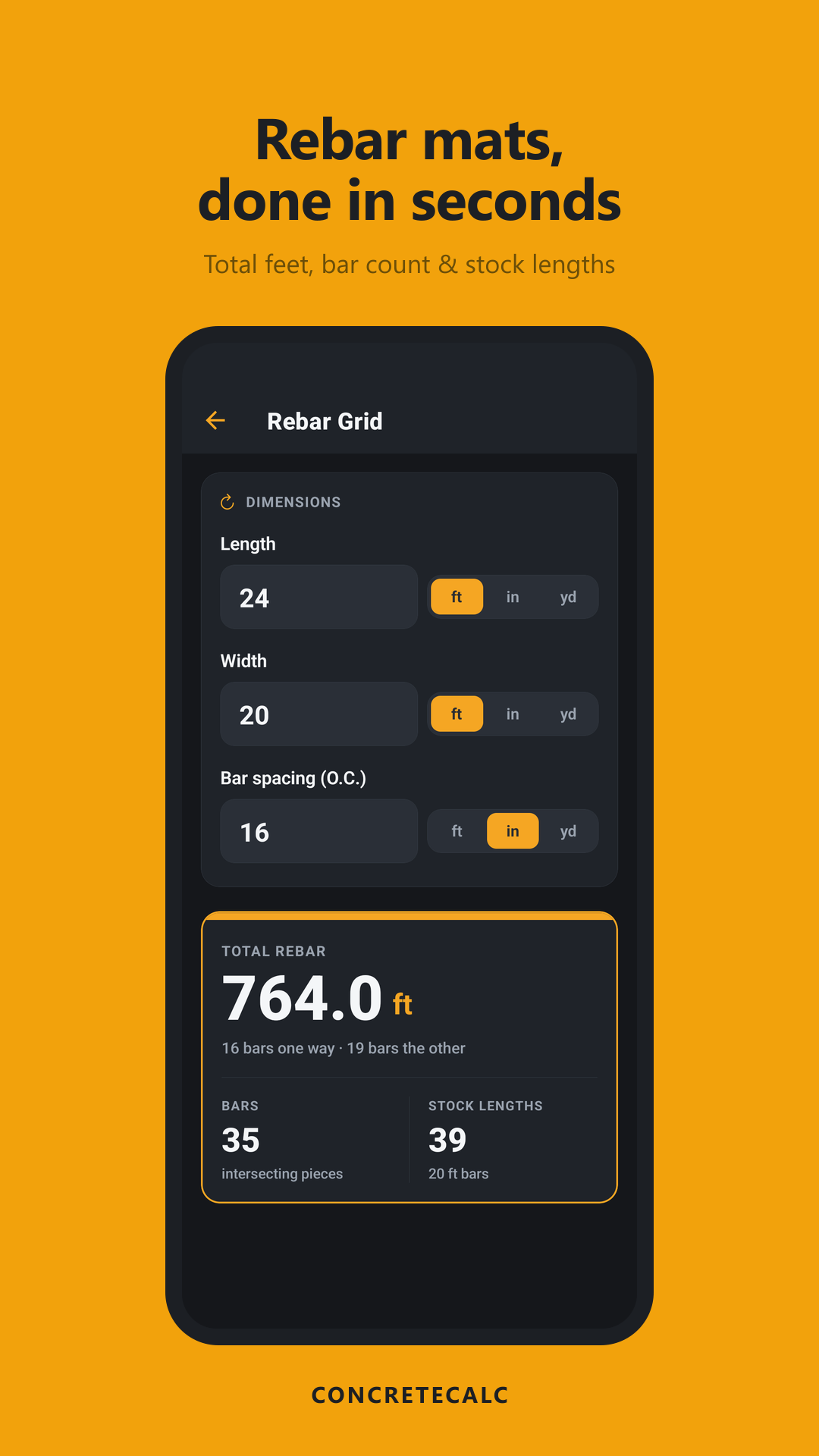 ConcreteCalc rebar grid calculator