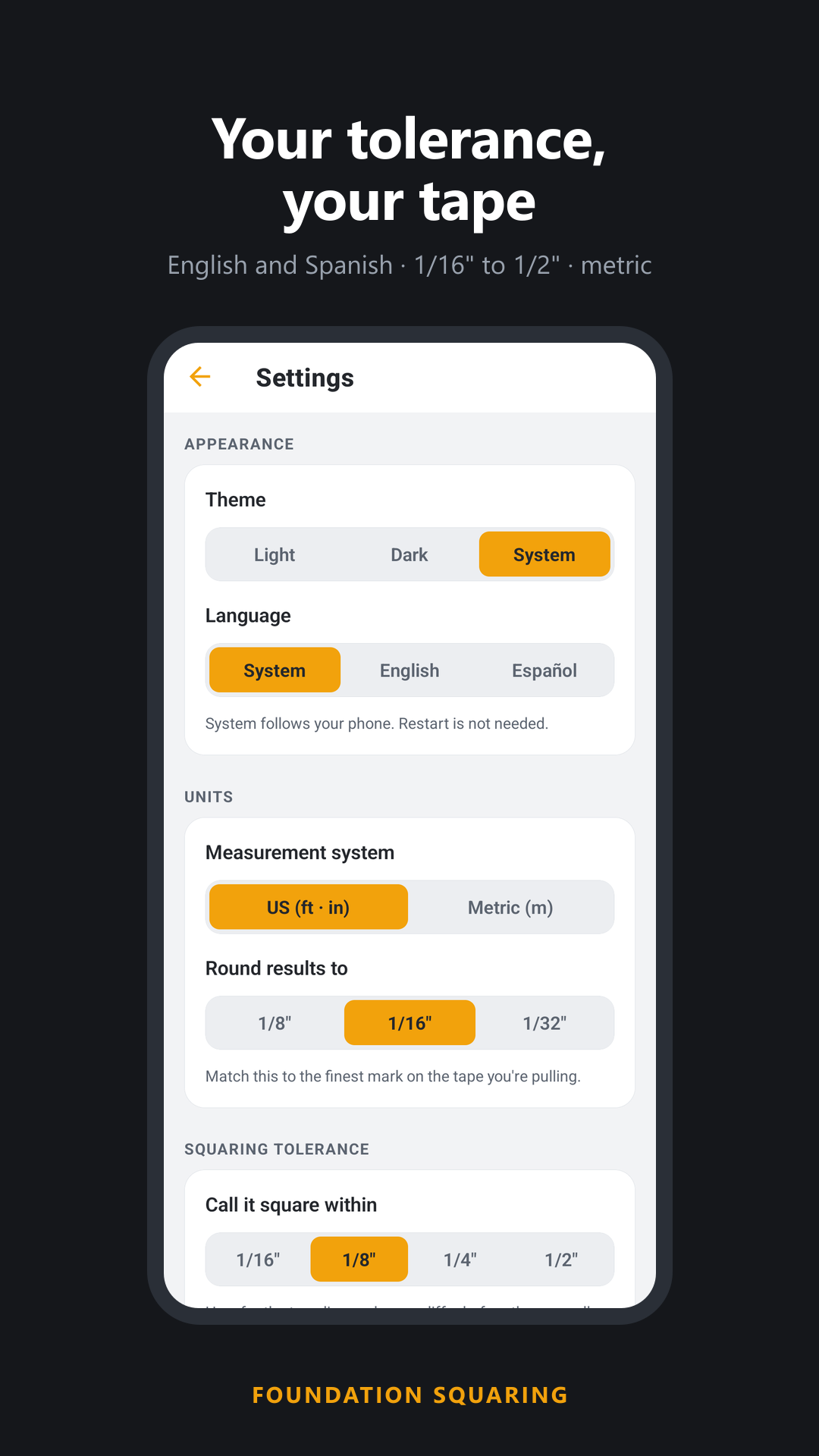 Settings and tolerance