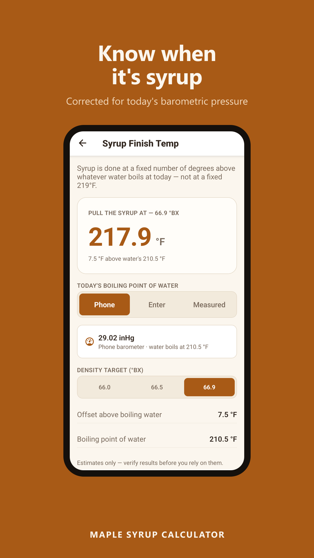 Barometric-corrected syrup finish temperature
