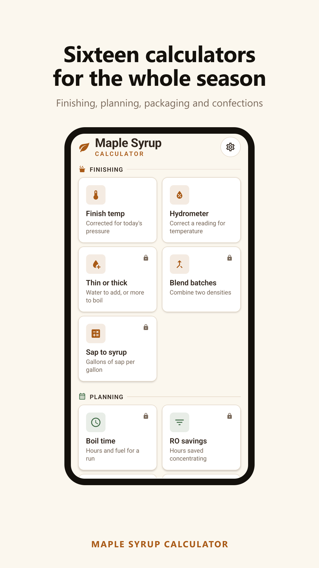 Home screen with calculator categories