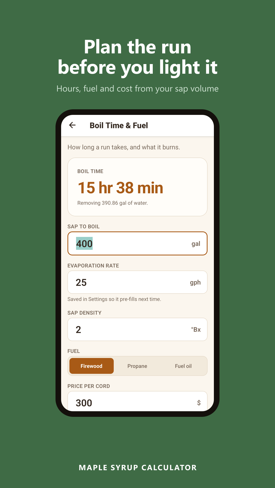 Boil time and fuel planning