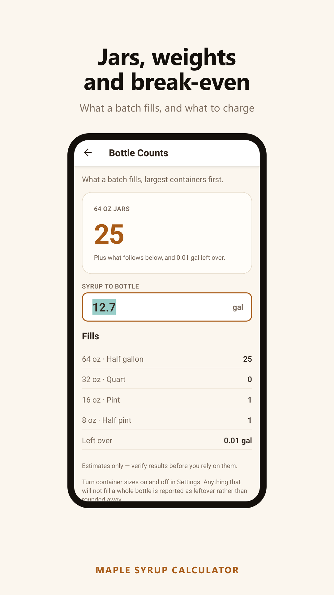 Bottle counts by container size